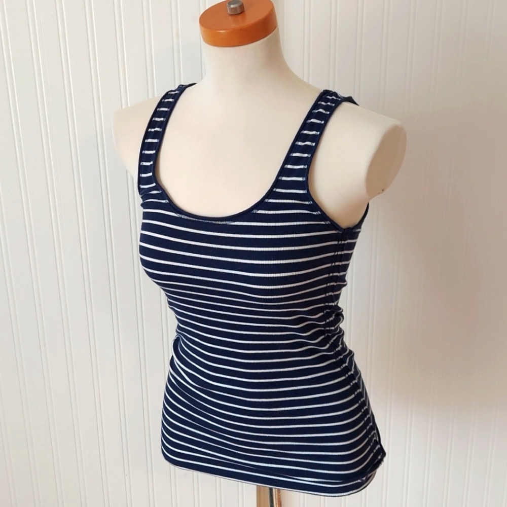 AEO | Navy blue and white striped ribbed tank